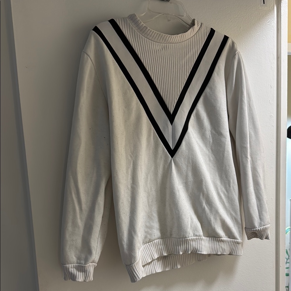 Topshop White Sweatshirt with Black V-Stripe